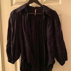 Free People Black Ruffled Shirt